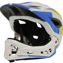 Kiddimoto Full Face Helmet Ikon White/Blue Small Detachable Chin Guard Ref: H/E